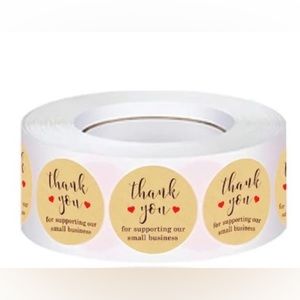 ✅🌹Thank You Kraft Round Sticker Labels - White/Pink Roll